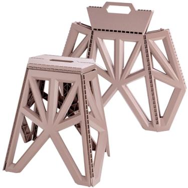 Imagem de X-Haoware Banqueta dobrável de 45,7 cm para ambientes internos e externos - Bancos dobráveis de plástico antiderrapante com suporte de 158 kg, leve para acampamento, pesca, festas (bronzeado claro, 1