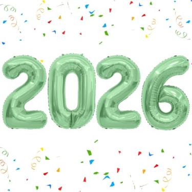 Imagem de Balões com número de balões 2026, números de balão de 101 cm para véspera de ano novo, Natal, aniversário, casamento, aniversário, decorações de ano novo, suprimentos de festa, verde
