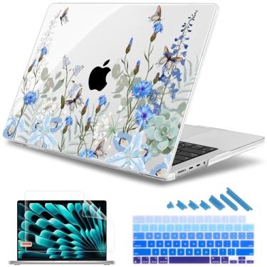 Imagem de May Chen Capa Para Macbook Pro M4 De 14 Polegadas, A3112, A3401 Max, A3185, M3, A2918, A2992, M2, A2779, M1, A2442, Lançamento 2024, 2023, 2022 E 2021, Rígida Plástico Com Teclado, Flores Azuis