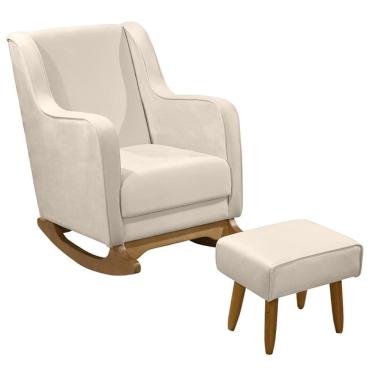 Imagem de Poltrona Amamentação Base Balanço E Puff Vick Veludo Off F03 - Mpozenato