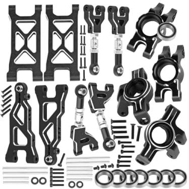 Imagem de RCYouHott Braço de suspensão RC e bloco de direção/cubo traseiro peça de atualização de alumínio para Mojave GROM 223S DSC 4X4 RTR (ARA2304, ARA2304S) Mojave GROM 4X4 RTR(ARA2104), preto