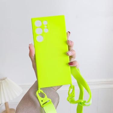 Imagem de HJZSZX Para Samsung S23Ultra Cor Sólida Matte Pendurável Corda Macia TPU Capa de Telefone À Prova de Choque Capa Traseira (Para Samsung S23Ultra/Verde Claro)
