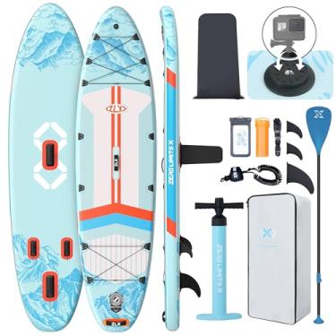 Imagem de ZLX Prancha De Stand Up Paddle Inflável Para Adultos E Jovens, Sup Super Largo 11'6 X 35" Com Barbatana Equilíbrio Patenteada, Deck Antiderrapante, Bomba Manual, Bolsa Transporte Remo Ajustável, Tod