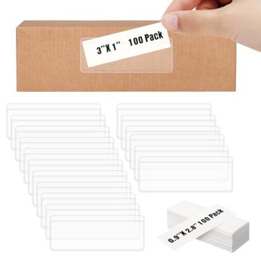 Imagem de Meetory 100 peças de suporte de etiqueta transparente de 8 cm x 3 cm, bolsos adesivos, prateleira, cartão, plástico, desenho, arquivo, gabinete, caixotes de armazenamento, suporte de laber para livros
