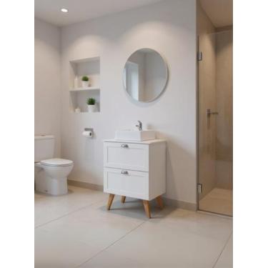 Imagem de Gabinete para Banheiro com Tampo Cuba e Espelho Redondo 60cm Retro Mdf