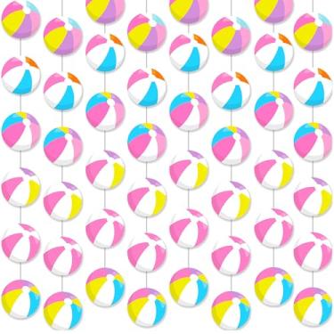 Imagem de Faixa de decoração de festa na piscina de verão guirlandas de bola de praia rosa faixas de recorte de papel para praia do Havaí aniversário chá de bebê lembrancinhas suprimentos
