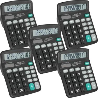 Imagem de Pacote com 5 calculadoras a granel, calculadoras de 12 dígitos com tela LCD grande e botão sensível, energia dupla solar e bateria, calculadora de mesa para escritório, escola, casa