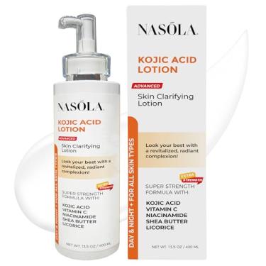 Imagem de Nasola Loção de ácido kójico clareador natural para rosto e corpo com vitamina C, niacinamida, manteiga de karité, alcaçuz e chá verde para revitalização da pele, mulheres e homens