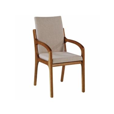 Imagem de Cadeira Venus Com Braço Muito Forte E Confortável Cor Freijó Estofada Tecido 57 Corres Neutras