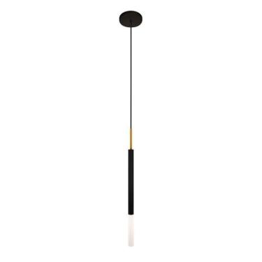 Imagem de Luminária Teto Pendente Tubo Difusor Quarto Preto Dourado - Singleligh