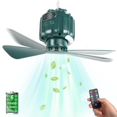 Imagem de DUKUSEEK Ventiladores de teto de barraca para acampamento, 10400 mAH, ventiladores de barraca suspensos portáteis de grande capacidade com luz e controle remoto, ventilador de acampamento operado por