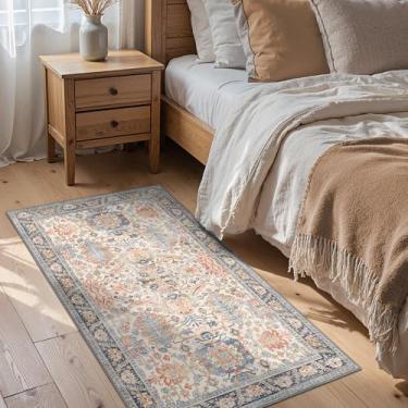 Imagem de Bavni Tapete de área 7 x 12 cm, tapetes laváveis antiderrapantes para sala de estar, escritório, boho envelhecido, tapete decorativo dobrável para quarto, cozinha, escritório, azul-petróleo/multi