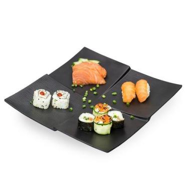 Imagem de Prato Quadrado Preto 28 cm Sushi Sashimi Restaurante Oriental Melamina