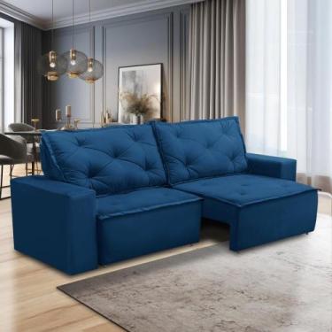 Imagem de Sofá Retrátil e Reclinável 3 lugares com Molas 2,00m Aline Suede Azul 