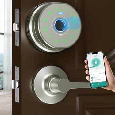 Imagem de Fechadura de porta de entrada sem chave, teclado com código e reconhecimento de veias da palma da mão, fechadura eletrônica frontal inteligente, fechadura biométrica digital Bluetooth, trava