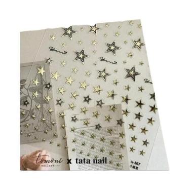 Imagem de Adesivos De Unhas Bronzeados 5D Coreanos, Ouro, Prata, Estrela, Lua, L