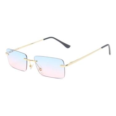 Imagem de Óculos de sol sem aro masculino e estiloso, feminino, rosa, azul, UV400, cor degradê, C10, óculos de sol