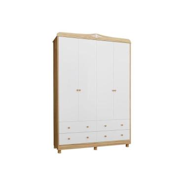 Imagem de Guarda Roupa Bebê Elô C/ 4 Portas E 4 Gavetas Branco/amendoa - Peroba