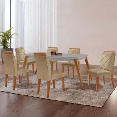 Imagem de Mesa Copper 180cm Mdf Vidro E 6 Cadeiras Melissa Turim 07/off/naturale