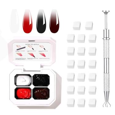 Imagem de Conjunto de 4 cores de esmalte de gel Ombre Pat da Finger Secret, géis de pintura gradiente com 20 esponjas de unha para tinta em gel para arte de unhas podem ser pintados em salão ou uso doméstico