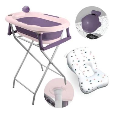Imagem de Banheira Com Termômetro Tibaby Dobrável Com Almofada Inclusa, Violeta