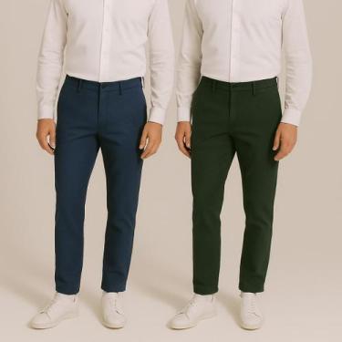 Imagem de Kit 2 Calça Masculina De Sarja Social Slim Skinny Elastano - Prime Sta