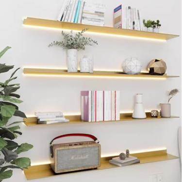 Imagem de Prateleiras De Parede Flutuantes, Ferro Com Luzes Prateleira De Exibição Prateleira De Livros Montada Na Parede Simples Produtos Luminosos Prateleiras De Parede Laminadas De, Gold, 100x20x6cm