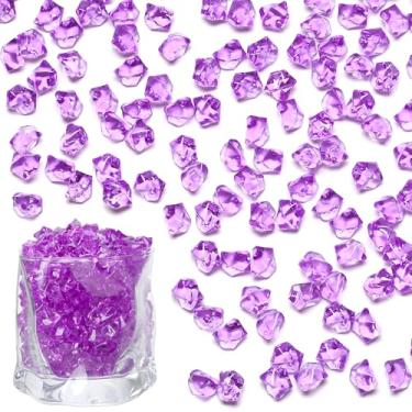 Imagem de LAIDANLA 500 peças de cubos de gelo falsos, pedras de acrílico roxas, enchimentos de vasos, diamantes de plástico, pedras trituradas falsas para peça central, pincel de maquiagem faça você mesmo