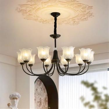 Imagem de Lâmpada Pingente Candelabro LED De Latão Com Estilo Luxuoso Americano E Retro: Design Criativo Para Sala De Estar, Restaurante, Quarto, Estudo, Villa, Hotel E Café (D Preto 10 luzes)