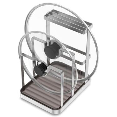 Imagem de Descanso de colher com suporte de tampa, suporte de tampa de panela de aço inoxidável, organizador de tampa de panela para bancada de cozinha, suporte multifuncional para colocar colheres, tampas de