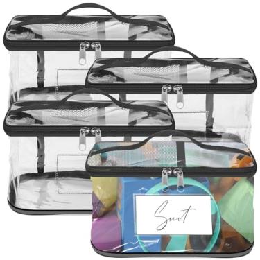 Imagem de LCZNXJJY Bolsa de armazenamento de brinquedos transparente grande com zíper, estojo organizador de jogos de tabuleiro de PVC à prova d'água com etiqueta de nome, 24 × 17 x 14 cm, bolsa de lavagem de