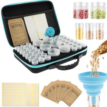 Imagem de DJAPWPX Organizador de sementes com 48 compartimentos, kit resistente para economia de sementes, com funil de adesivo de garrafa, recipiente de grãos multifuncional para viagens ao ar livre em casa