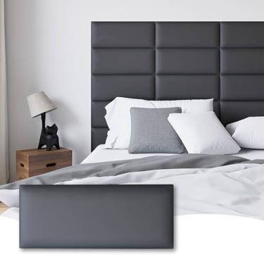 Imagem de Gorkett Cabeceira de couro preta king size, 12 peças de painéis de cama estofados montados na parede, cabeceira tufada para decoração de parede ajustável de cama e quarto, 25 x 61 cm cada, couro