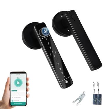 Imagem de Fechadura biométrica de impressão digital com teclado e entrada sem chave - maçaneta inteligente para quarto/casa/hotel/escritório/apartamento (preto) - cartão APP/IC/impressão digital/desbloqueio de