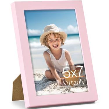 Imagem de Vittanly Porta-retrato 12 x 18 cm, feito de madeira maciça e acrílico inquebrável, moldura de madeira para montagem na parede ou exibição de mesa, moldura para decoração de casa com suporte, rosa, 1