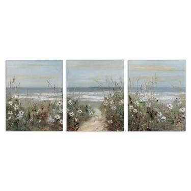 Imagem de Stupell Industries Conjunto de arte de parede em tela de 3 peças paisagem litorânea de flores silvestres, design por Sally Swatland, 20 x 16