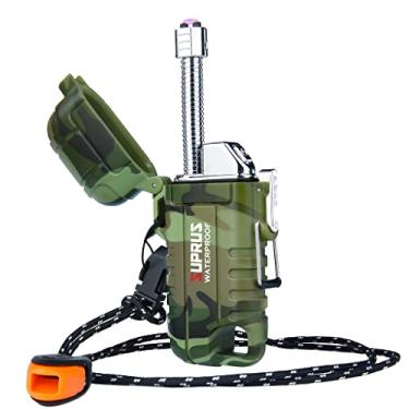 Imagem de SUPRUS Isqueiro impermeável à prova de vento isqueiro de plasma com arco USB-C recarregável com pescoço expansível e flexível para ambientes externos, acampamento e cozinha (camuflagem)