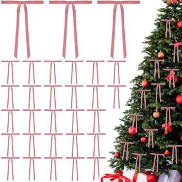 Imagem de 30 peças de laço de guirlanda de veludo de Natal, laços de fita de veludo vintage de 12 x 18 cm, laços de presente rústicos artesanais para decoração interna e externa, guirlanda de Natal, artesanato