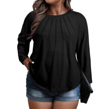 Imagem de Blusa túnica feminina Eytino plus size de manga comprida 5X preta