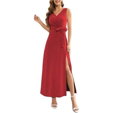 Imagem de Vestido feminino sexy, verão, praia, manga curta, decote em V, algodão