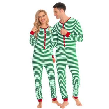 Imagem de Conjunto de pijamas SWOMOG para mulheres, Natal, família, listras maci