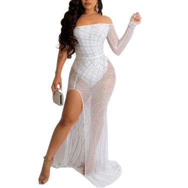 Imagem de Vestido PORRCEY Sexy Hot Drilling Craft White para mulheres