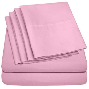 Imagem de Sweet Home Collection Lençóis 6 peças 1500 fios bolso profundo hipoalergênico escovado microfibra macia e confortável, conjunto de cama Queen, rosa (lençóis)