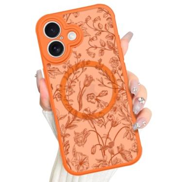 Imagem de AIGOMARA Capa magnética para iPhone 17, compatível com Magsafe fofa flor de sálvia padrão floral protetor de tela proteção de câmera fosco translúcido capa de telefone para mulheres meninas, laranja