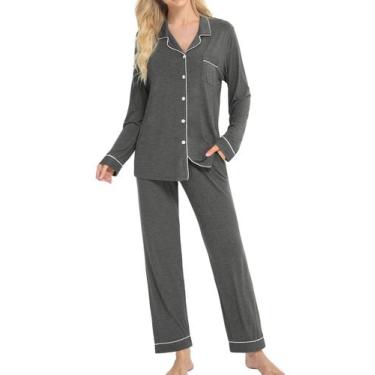 Imagem de Conjunto de pijamas femininos de manga comprida SWOMOG, vermelho modal