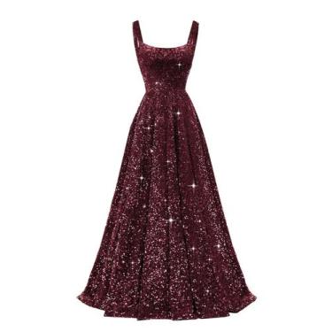 Imagem de Vestido de formatura Miao Duo Sparkly Sequin A Line Borgonha para mulh