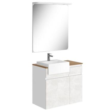 Imagem de Conjunto Banheiro Gabinete Com Cuba E Espelheira Moira B06 Branco Cristal Noce Amêndoa - Lyam Decor