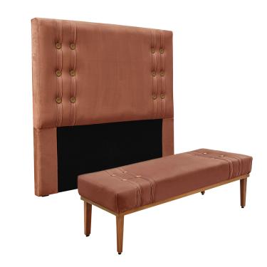 Imagem de Cabeceira Cama Box Queen 160cm e Recamier Gênova Veludo Cobre S04 - D'Rossi