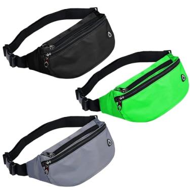 Imagem de Pochete para homens e mulheres, bolsa esportiva à prova d'água, bolsa de cinto para viagens, caminhadas, corrida, C - Pacote com 3 - Preto/Cinza/Verde Stree, Large
