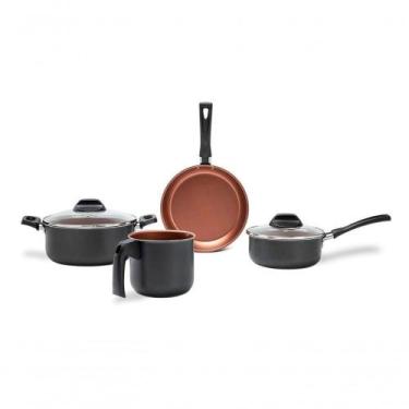 Imagem de Jogo De Panelas Brinox Topázio Antiaderente Pró-flon 4 Peças Cinza Ran